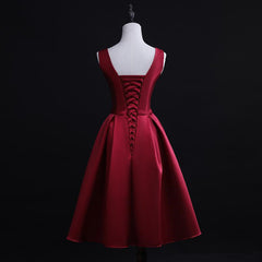 Dark Red Satin Short Homecoming Dresses, Lovely Bridesmaid Dresses