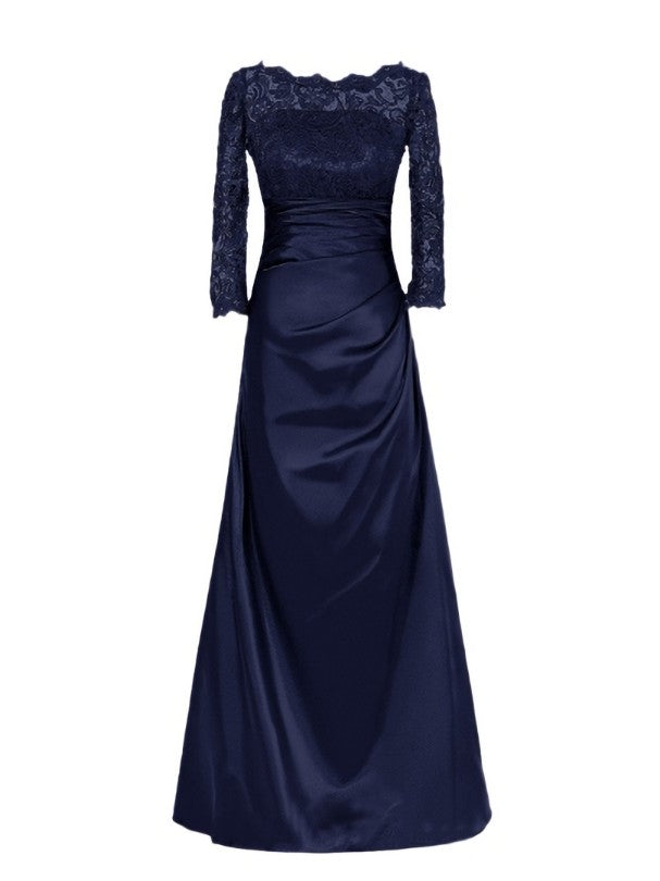 Delicate Bateau Neckline Floor-Length A-Line Lace Mother of the Bride Dress with Long Sleeve