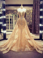 Details About Gold Sparkling Mermaid Evening Prom Party Dresses, Celebrity Gown Detachable Train