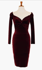 Cocktail Dresses, Burgundy Velvet Dresses, Midi Dresses, Evening Dresses, Party Dresses, Mid Length Dresses