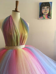 High Low Rainbow Tulle Prom Dresses