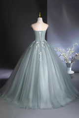 Dusty Green Tulle Floor Length Prom Dresses with Lace, Elegant A-Line Formal Evening Dresses