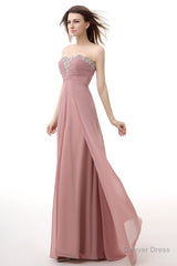 Dusty Pink A-Line Sweetheart Pleated Prom Dresses