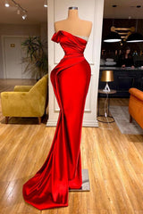 Strapless Red Mermaid Prom Dresses With Beads