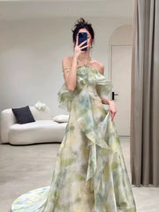 Elegant A Line Halter Chiffon Ombre Green Long Prom Dresses Evening Party Dresses CC1260