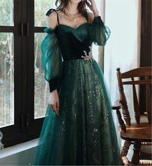 elegant dark green lace gown Prom Dresses