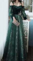 elegant dark green lace gown Prom Dresses