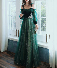 elegant dark green lace gown Prom Dresses