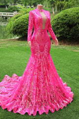 Elegant hot pink havfrue prom kjoler paljetter aften fest kjole pageant kjoler til kvinder