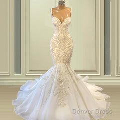 Elegant Ivory Spaghetti straps Sleeveless Mermaid Wedding Dresses