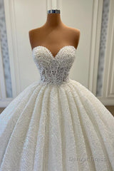 Elegant Long Ball Gown Sweetheart Sleeveless Sequined Tulle Lace Wedding Dresses