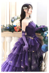 Елегантна фіолетова зірка A-Line випускна сукня Любов елегантна фіолетова зірка Лоліта