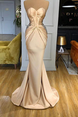 Elegant Sweetheart Champagne Prom Dresses Mermaid Long With Crystals