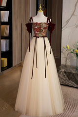 Elegant Tulle Embroidery Long Evening Dresses, Cute Off the Shoulder Party Dresses