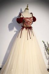 Elegant Tulle Embroidery Long Evening Dresses, Off the Shoulder Party Dresses