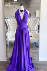 Elegant V Neck Purple Long Prom Dresses,Formal Dinner Dresses