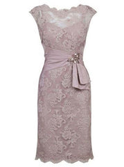 sheath bateau half sleeves grey lace mother of the bride Dresses