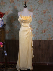 Vintage Yellow Halter Neck Floral Prom Gown Fairy Princess Dresses