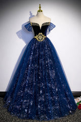 Fantasy Blue Ballgown Tulle Prom Dresses with Bling