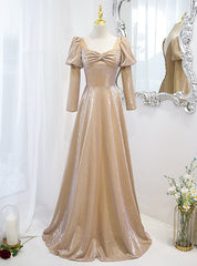 Fashion Gold Square Long Sleeve Prom Dresses