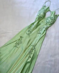 Fashion Mint Green Spaghetti Straps Lace Beaded Prom Dresses Evening Party Gown