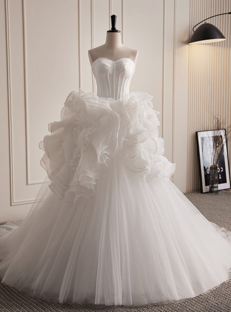 Fashion White Tulle Sweetheart Wedding Dress