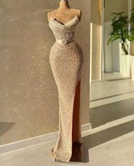 Strapless Sweetheart Mermaid Prom Dress with Long Beads and Sequins