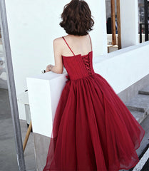 Burgundy tulle short prom Dresses cocktail Dresses