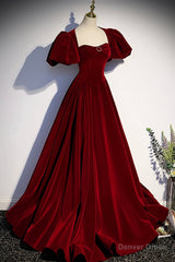 Burgundy Velvet Long Prom Dress Evening Dress