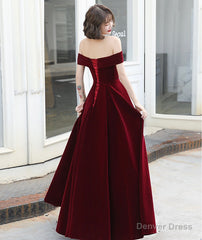 Burgundy velvet long prom dress evening dress