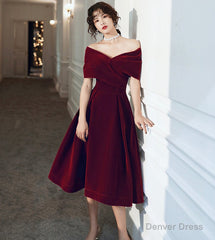 Burgundy velvet short prom dress party dress