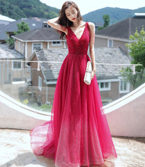 Red tulle beads long prom Dresses red evening Dresses