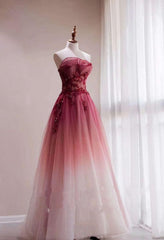 Red Gradient Prom Dresses Vintage Wedding Dresses Red Strapless Party Dresses With Beaded Bridal Dresses