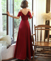 Burgundy satin prom Dresses simple evening Dresses