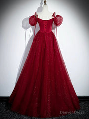 Burgundy Satin Tulle Floor Length Prom Party Dress