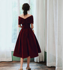 Burgundy velvet short prom dress party dress