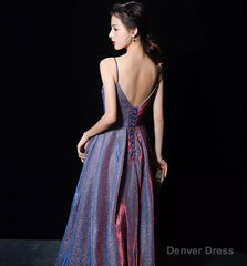 Shiny satin long A line prom dress simple evening dress