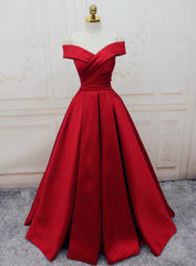 Off Shoulder A Line Red Stain Prom Dresses