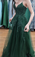 A Line Emerald Green Long Prom Dresses For Teens