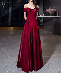 Shiny satin long prom Dresses burgundy evening Dresses