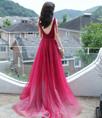 Red tulle beads long prom Dresses red evening Dresses