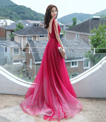 Red tulle beads long prom Dresses red evening Dresses