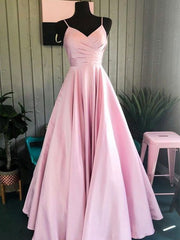 Pink A Line Sweetheart Satin Long party Dresses Prom Dresses Elegant Evening Dresses Custom Size