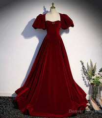 Burgundy Velvet Long Prom Dress Evening Dress