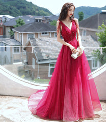 Red tulle beads long prom Dresses red evening Dresses