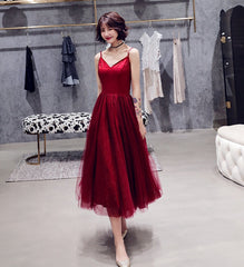 Burgundy tulle short prom Dresses cocktail Dresses