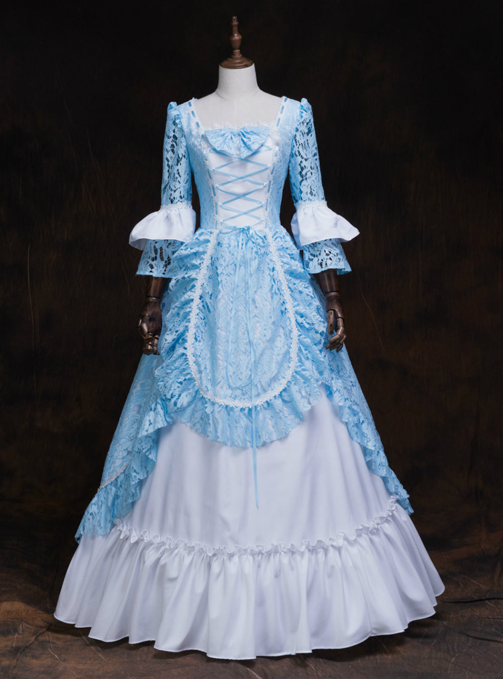 Find The Perfect Shade Of Blue Lace White Satin Square Long Sleeve Victorian Dress Party Dress