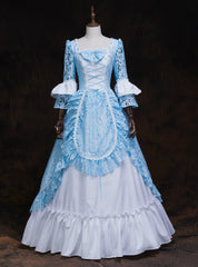 Find The Perfect Shade Of Blue Lace White Satin Square Long Sleeve Victorian Dresses Party Dresses