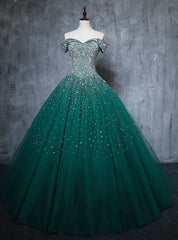 Find Your Dresses For Prom! Dark Green Ball Gown Tulle Off the Shoulder Beading Sequins Quinceanera Dresses