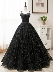 For The Very Best In Unique Or Custom. Black Ball Gown Tulle Spagehtti Straps Floor Length Quinceanera Dresses